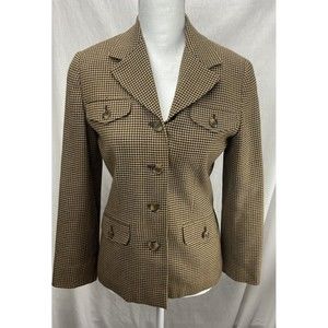 Ann Taylor Houndstooth Women’s  Blazer Wool Blend Size 2 Tan And Black